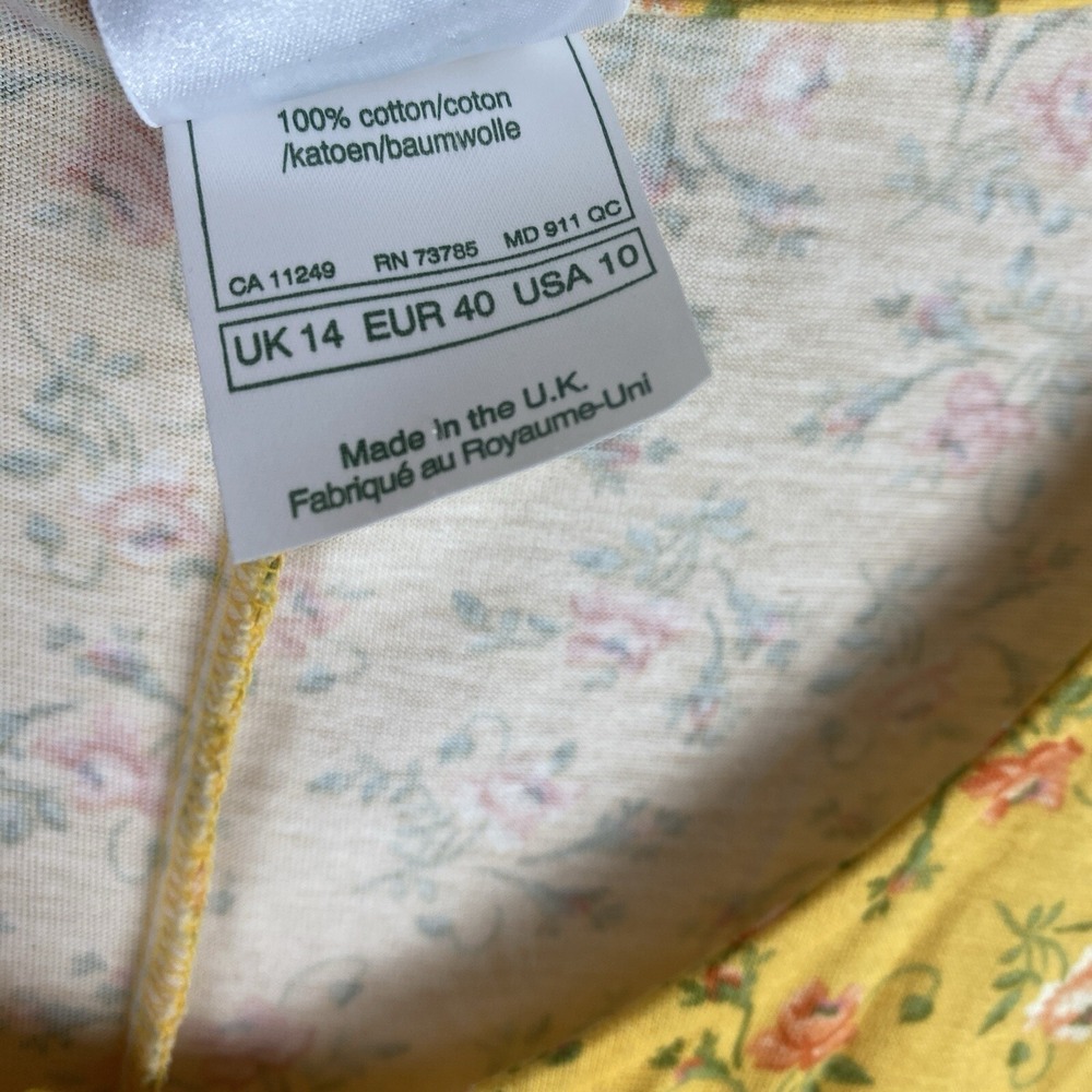 Vtg Laura Ashley 10 Floral Tank Dress Fit Flare MIDI Prairie Yellow button down - Picture 5 of 7
